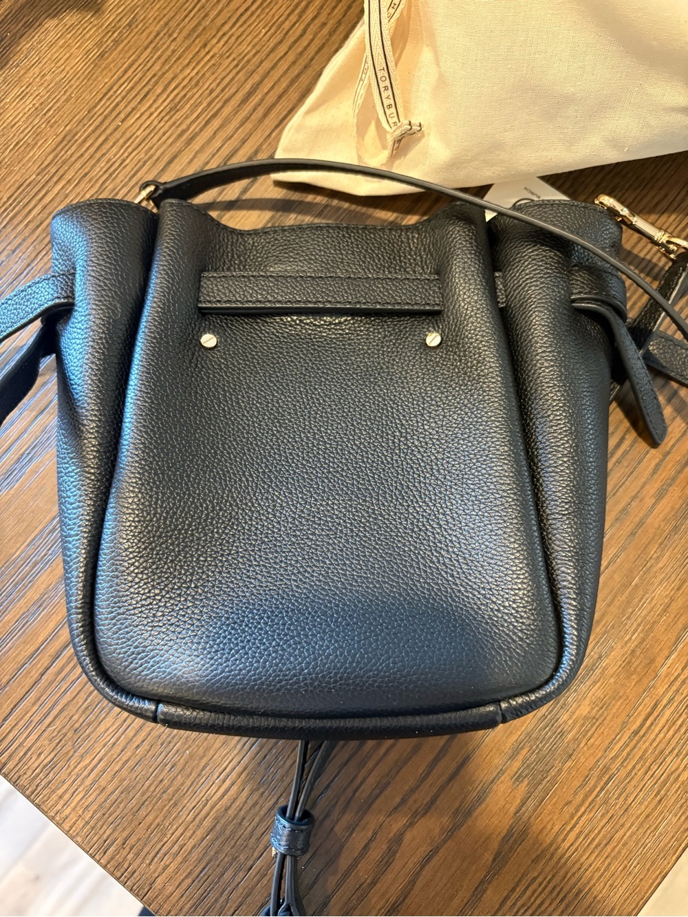 Tory Burch Black Pebbled Leather small Romy Crossbody with Adjustable Strap - Picture 9 of 14